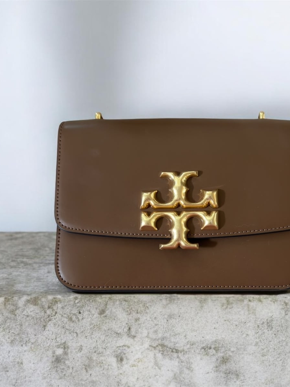 Tory Burch Brown Leather Crossbody with Gold Logo